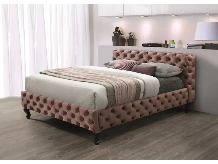 Végkiárusítás Herrera Velvet francia ágy 160x200 antik rózsaszín/ wenge bluvel 52