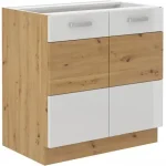 Niki 28. konyha 80 D 2F BB 80x82x52cm fényes fehér/artisan tölgy (munkalap nélkül) Azonnal elérhető