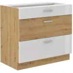 Újdonság Niki 28. konyha 80 D 3S BB 80x82x52cm fényes fehér/artisan tölgy (munkalap nélkül)