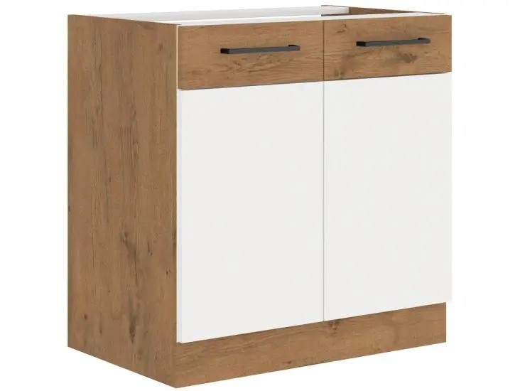 Kedvezmény Niki 30. konyha 80 ZL 2F BB 80x82x52cm fényes fehér/lancelot tölgy (munkalap nélkül)