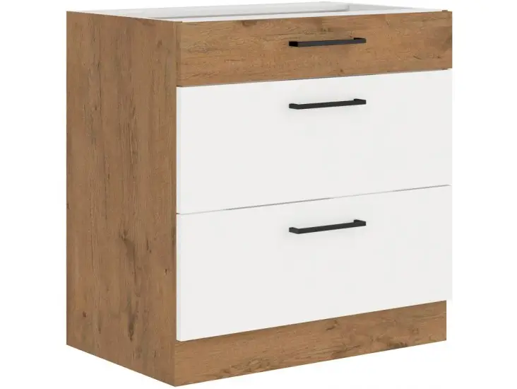 Ajánlat Niki 30. konyha 80 D 3S BB 80x82x52cm fényes fehér/lancelot tölgy (munkalap nélkül)
