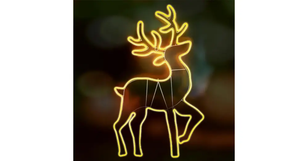 Home NEON 4 szarvas figura, LED-es neon fény, két oldalú, fém váz, IP44, kültéri, beltéri, napsárga NEON 4 Expressz szállítás