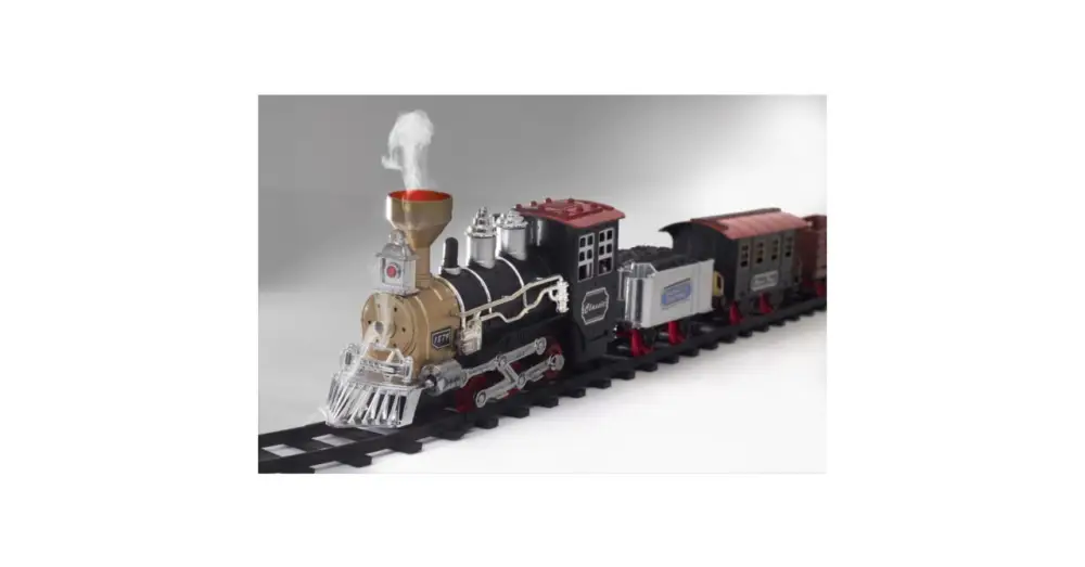 Prémium HOME TRN 01 elemes kisvasút, 1 mozdony és 3 vagon, vízgőzt képez, piros LED világítás, hanghatás, 47 cm-es pálya TRN 01