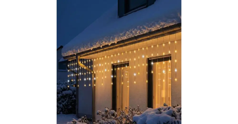 Gyors kiszállítás HOME KKF600D10M LED-es sziporkázó fényfüggöny, 600 db melegfehér DOT LED, átlátszó vezeték, 10 méter, hálózati adapter, kül- és beltéri kivitel KKF600D10M