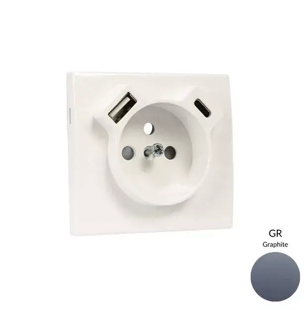 Exkluzív ajánlat 50650_TGR Fedlap Francia dugalj + USB-A + USB-C aljzathoz, grafit