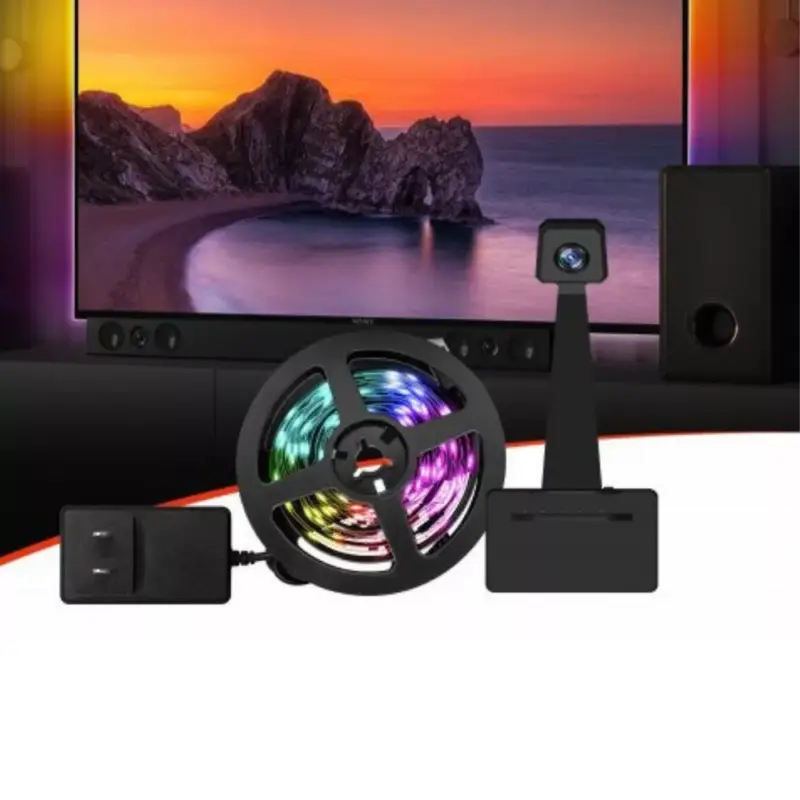 Olcsóbb Digitális LED szalag szett kamerával , TV képernyő követő funkcióval , RGB + IC (digitális) , dimmelhető , 5.5m , WIFI/Bluetooth , TUYA , LEDISSIMO AMBIENT LIGHT