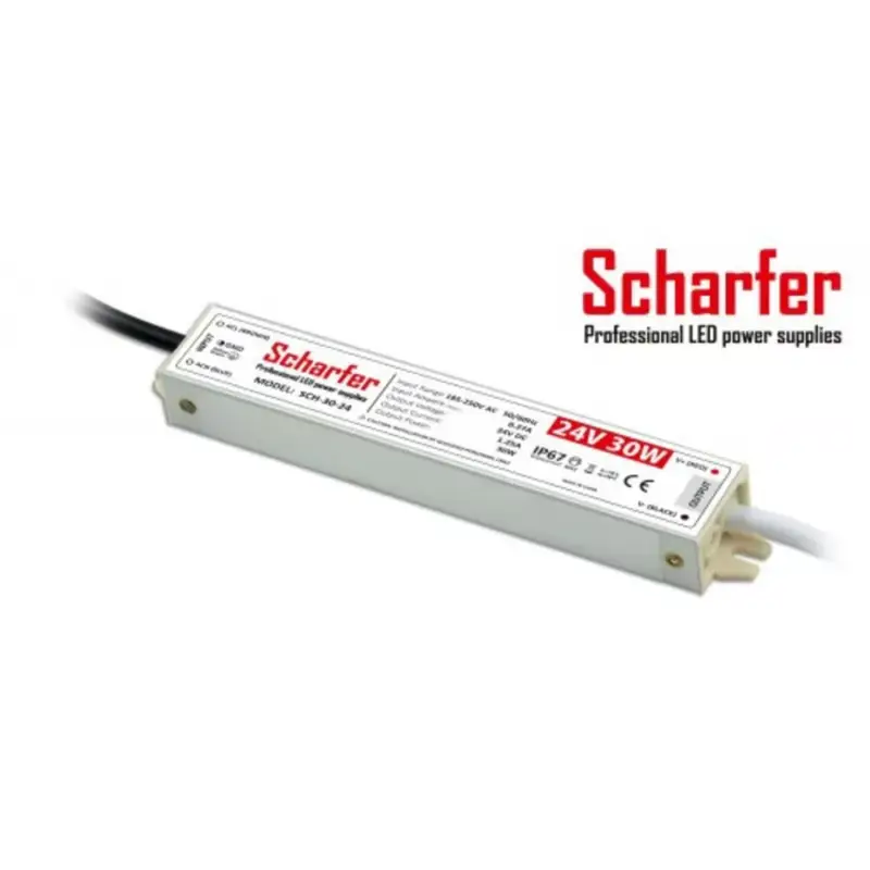 Azonnal elérhető LED tápegység , 24 Volt , 30 Watt , 1.25A , kültéri , vízálló , IP67 , Scharfer , 7 év garancia