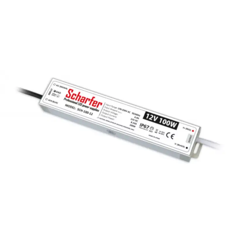 Különleges ajánlat LED tápegység , 12 Volt , 100 Watt , 8,5A , kültéri , vízálló , IP67 , Scharfer , 7 év garancia