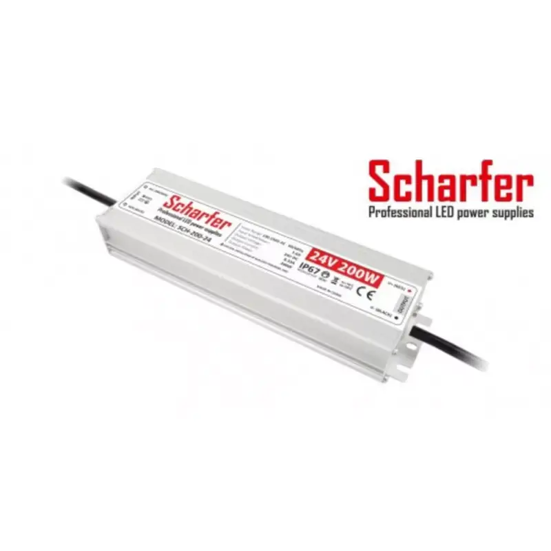 LED tápegység , 24 Volt , 200 Watt , 8,33A , kültéri , vízálló , IP67 , Scharfer , 7 év garancia Biztonságos vásárlás