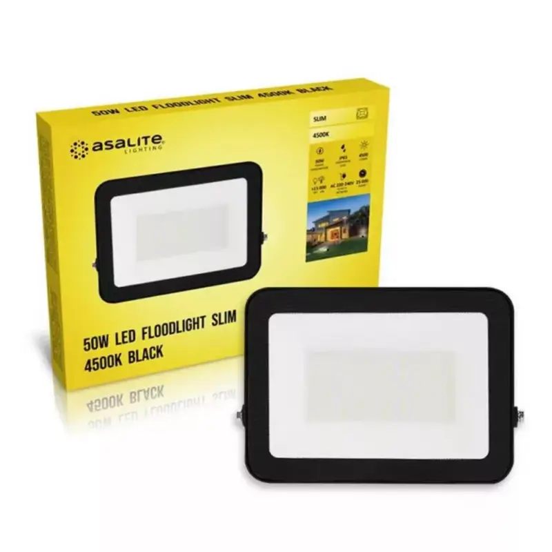 LED reflektor , 50W , 4500 lm , slim, fekete , természetes fehér , IP65 , Asalite Expressz szállítás