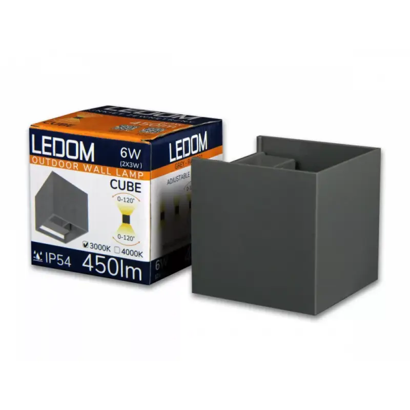 Rendeld meg most LEDOM Kültéri fali lámpatest LED 2x3W 3000K IP54 szürke CUBE, 6W, meleg fehér, CRI≥80, LED line, LL-478160