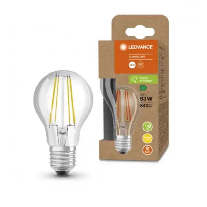 LED lámpa , égő , izzószálas hatás , filament , E27 , 4W , 210 lm/w , A besorolás , meleg fehér , 5 év garancia , LEDVANCE (OSRAM) Végkiárusítás