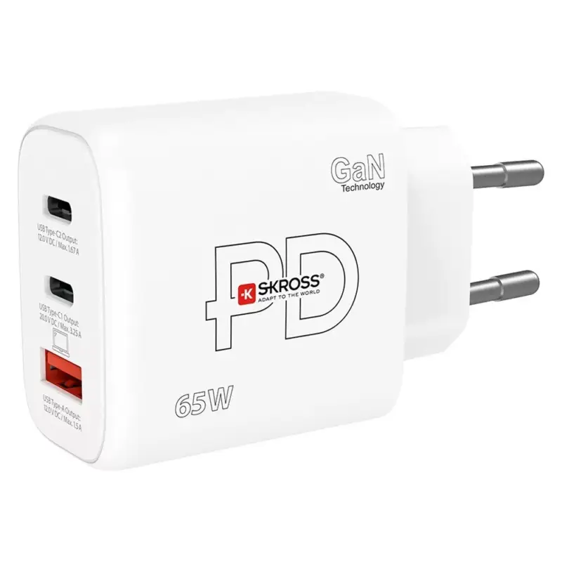 SKROSS gyorstöltő 65W 2xUSB-C, USB, PD, GaN Ne maradj le