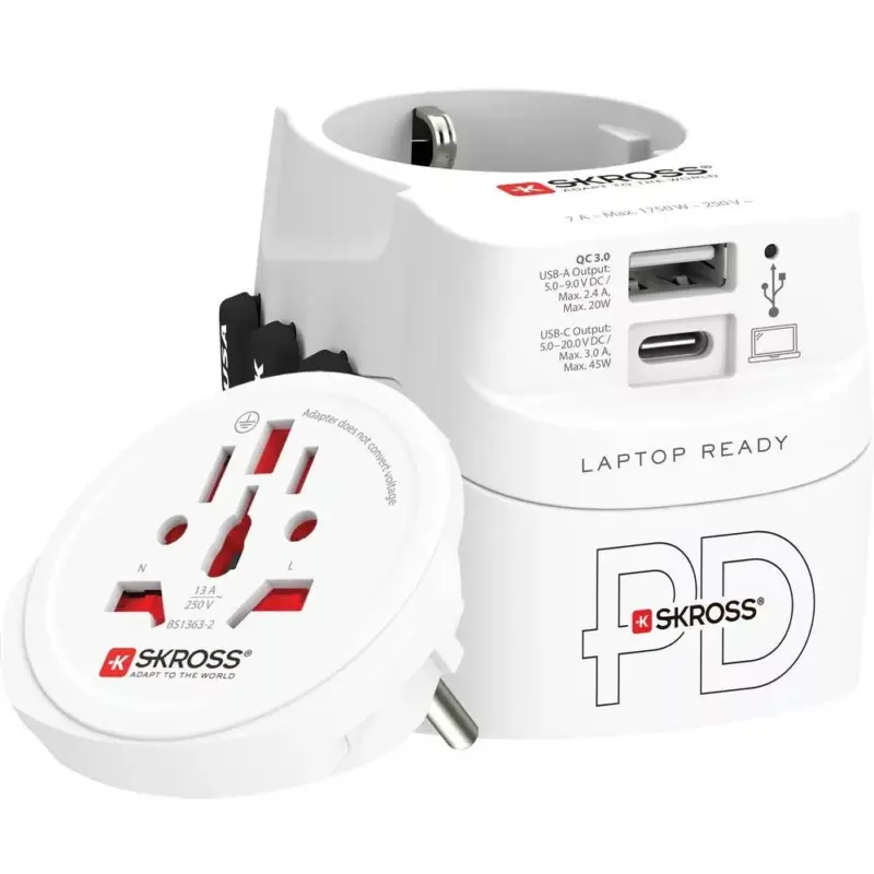 Szuper ajánlat SKROSS PRO Light világutazó hálózati csatlakozó (USB-C,USB-A), PD, 45W + USB-C kábel