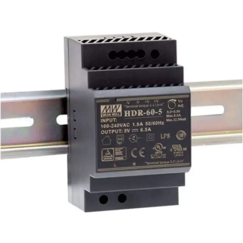 Biztonságos fizetés LED tápegység , Mean Well , HDR-60-12 , 12 Volt , 60 Watt , DIN sínre szerelhető , ipari