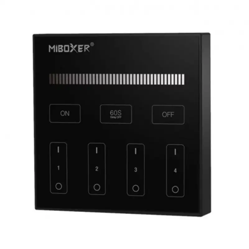 Kedvezményes ár Vezeték nélküli , elemes, fali , érintős , vezérlőpult, egyszínű fényforráshoz, 4 zónás , fekete , Miboxer (Mi-Light) , B1-B