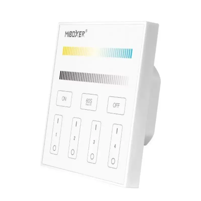 Azonnali szállítás Vezeték nélküli , hálózati, fali , érintős , vezérlőpult, CCT fényforráshoz, 4 zónás , Miboxer (Mi-Light) , T2