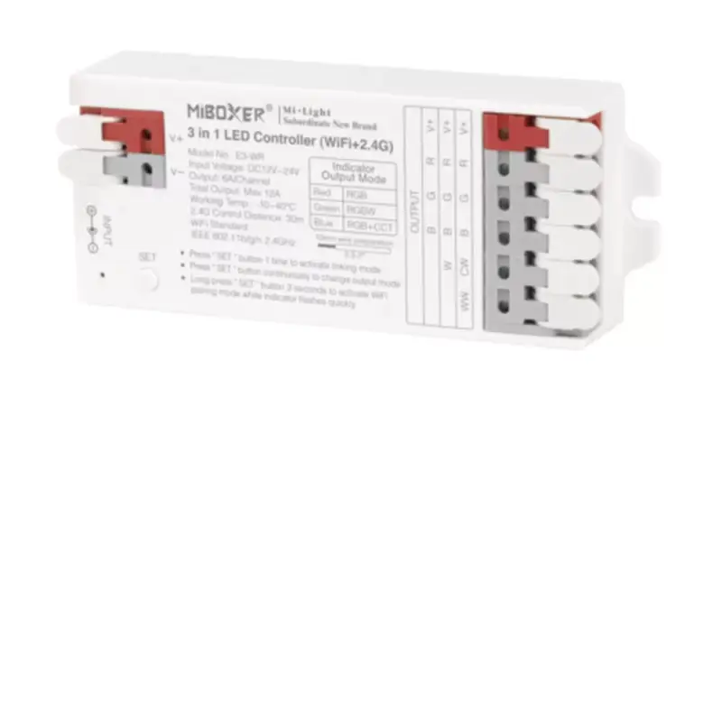 Kiárusítás Univerzális csoport (zóna) vezérlő , 3in1 , RGB/RGBW/RGB-CCT , dimmelhető ,group control , gyorscsatlakozóval , wifi , TUYA , SMART , Miboxer (Mi-Light) , E3-WR