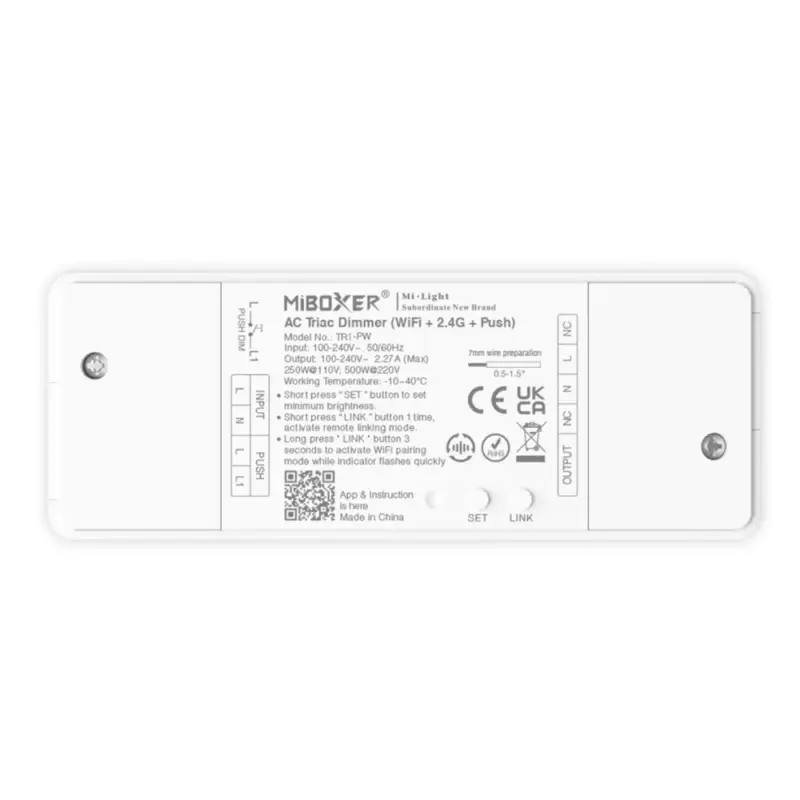 Alacsony ár LED meghajtó , dimmer , 230V AC üzemű lámpákhoz , multifunkciós dimmelés , WiFi+2,4GHz , Tuya , Miboxer (Mi-Light) , TRI-PW