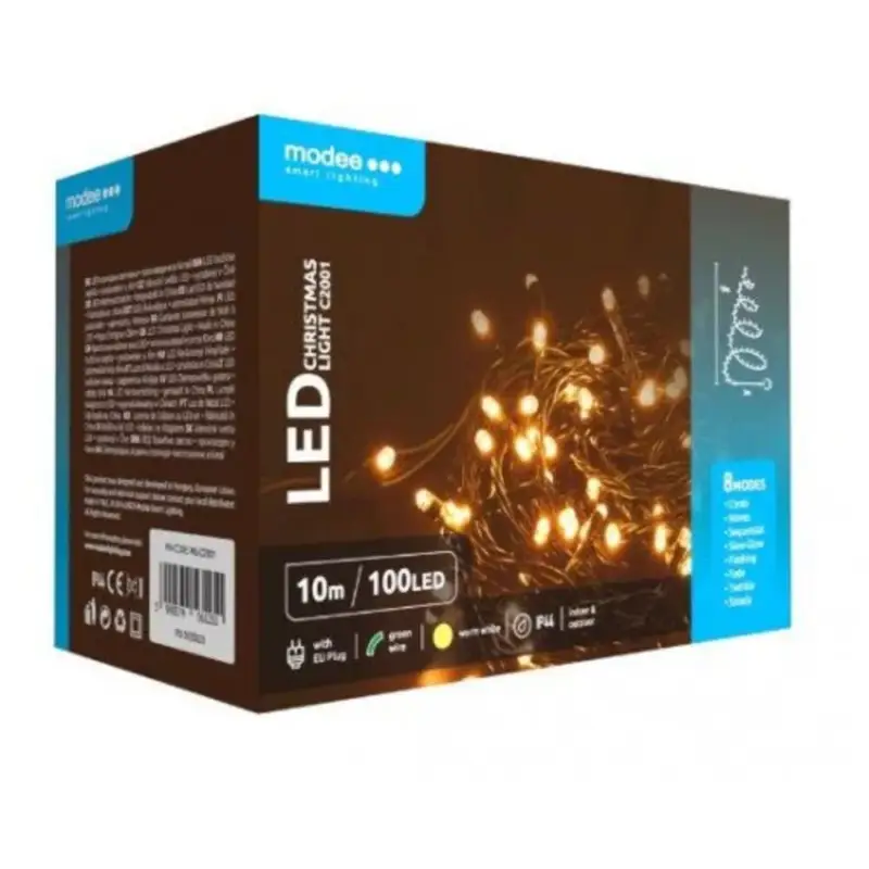 Led fényfüzér , beltéri/kültéri , meleg fehér , 100 LED , 10 m , IP44 , Modee Rendeld meg most