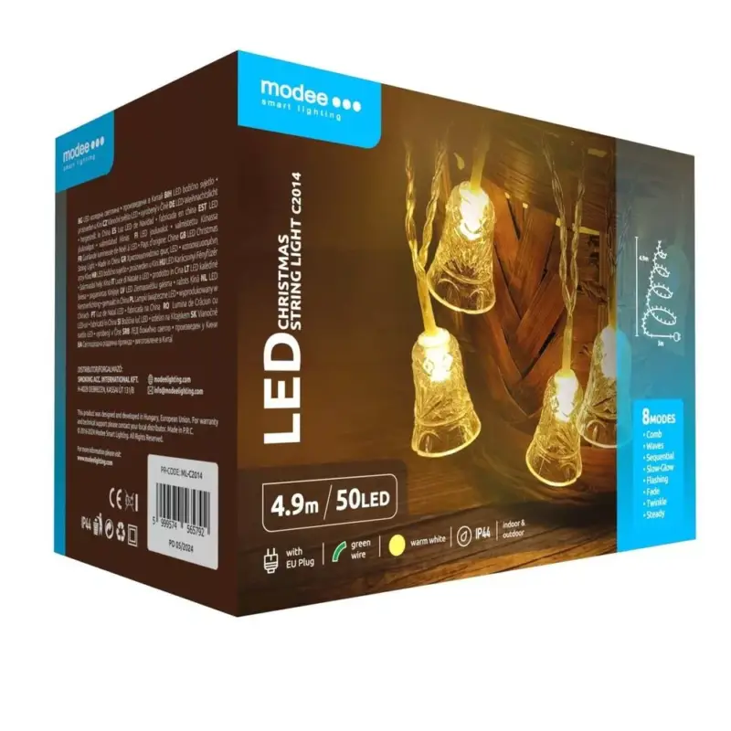 Szuper akció Modee Karácsonyi LED Füzér Plastic Adapteres C2014 (50LED/4,9m/10cm) warm