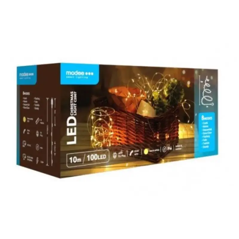 Legkelendőbb Led fényfüzér , beltéri/kültéri , meleg fehér , rézszálás , 100 LED , 10 m , IP44 , Modee