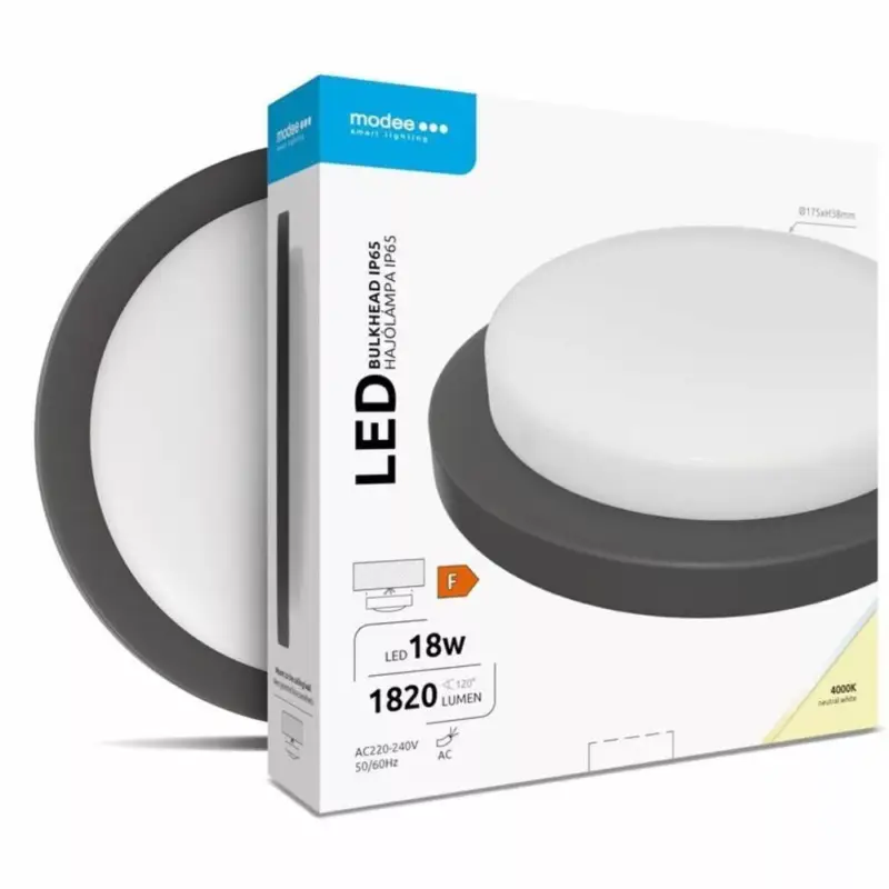 Modee LED Hajólámpa Kerek 18W 4000K (D195x35mm) IP65 (1820 lumen) fekete Gyors szállítás