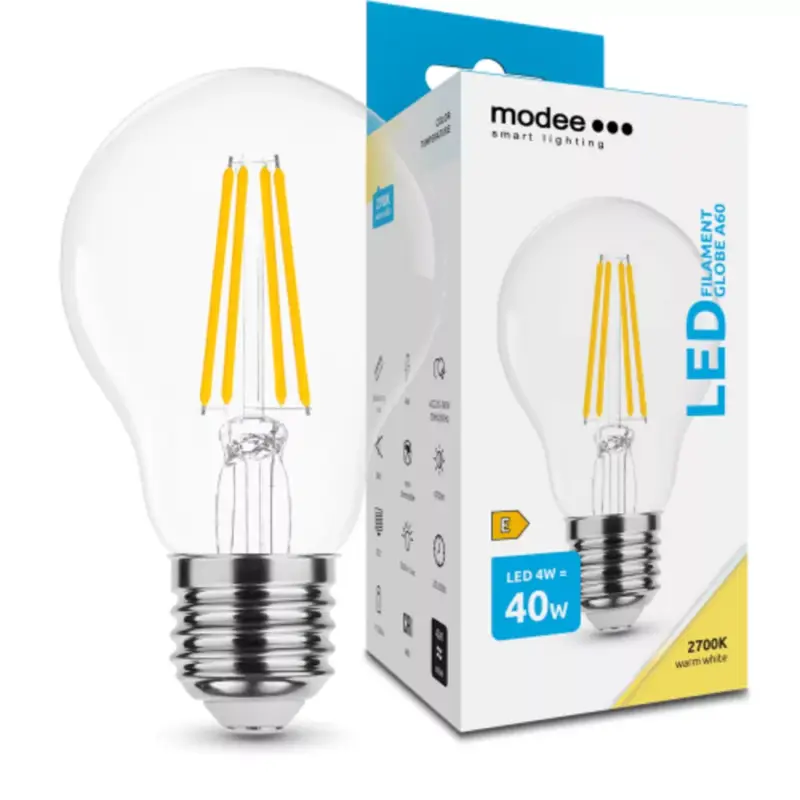 LED lámpa , égő , izzószálas hatás , filament , E27 foglalat , A60 , 4 Watt , meleg fehér , Modee Azonnali szállítás