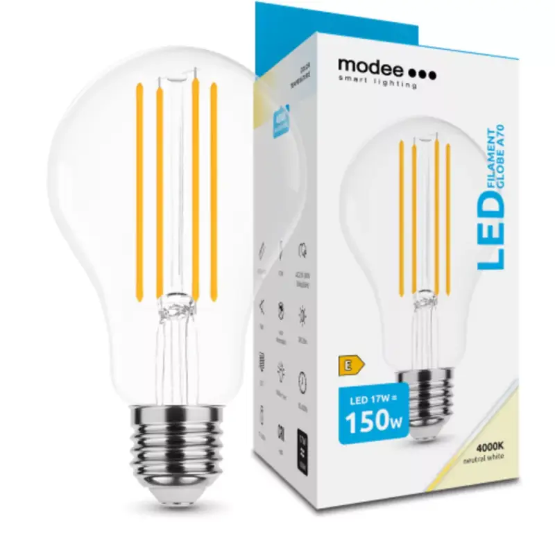 Végkiárusítás LED lámpa , égő , izzószálas hatás , filament , E27 foglalat , A70 , 17 Watt , 2452 lumen , természetes fehér , Modee
