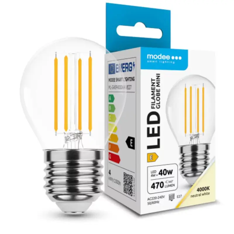 Exkluzív ajánlat LED lámpa , égő , izzószálas hatás , filament , E27 foglalat , G45 , 4 Watt , természetes fehér , Modee