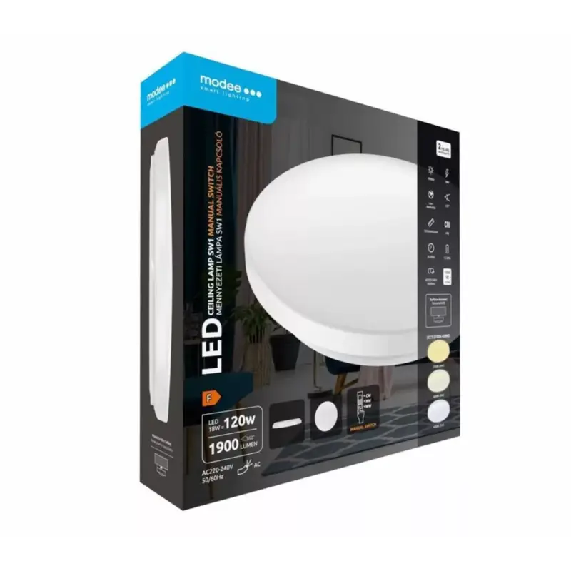 Biztonságos fizetés Modee Mennyezeti LED Lámpa (switch) 18W 3CCT D310x55mm SW1 (1900 lumen) ERP