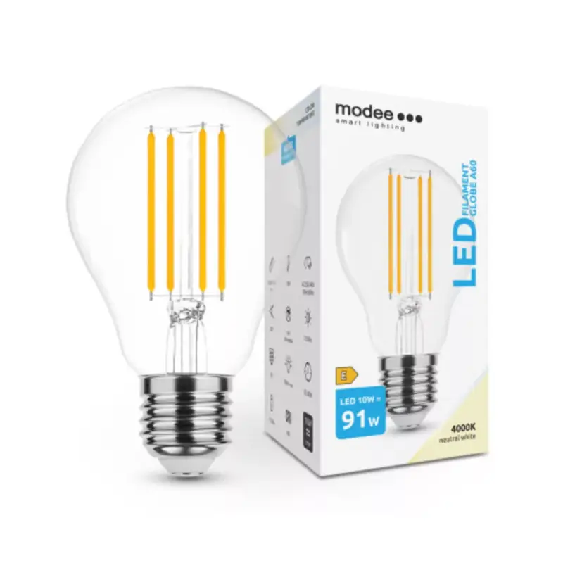 Expressz kézbesítés LED lámpa , égő , izzószálas hatás , filament , E27 foglalat , A60 , 10 Watt , természetes fehér , 4000K , Modee