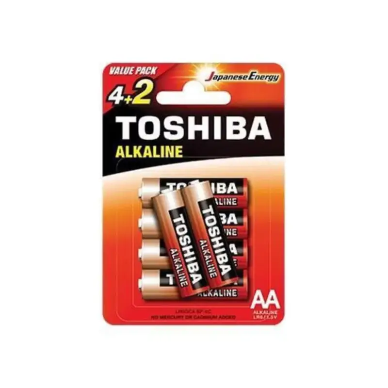 Ceruzaelem AA (LR6) , 1.5 Volt , 6 darab , tartós , elem , Red Alkaline , TOSHIBA Szezonális akció