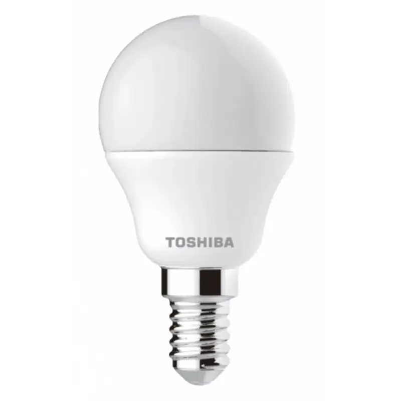 Végkiárusítás LED lámpa , égő , kisgömb , E14 foglalat , 7 Watt , 180° , hideg fehér , TOSHIBA , 5 év garancia