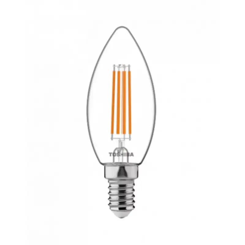 LED lámpa , égő , izzószálás hatás , filament , gyertya , E14 foglalat , 4.5 Watt , meleg fehér , TOSHIBA , 5 év garancia Népszerű