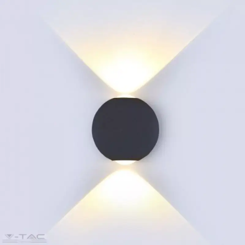 LED lámpatest , oldalfali , 2 irányú , kerek , 6W , természetes fehér , fekete , kültéri , IP65 Expressz szállítás
