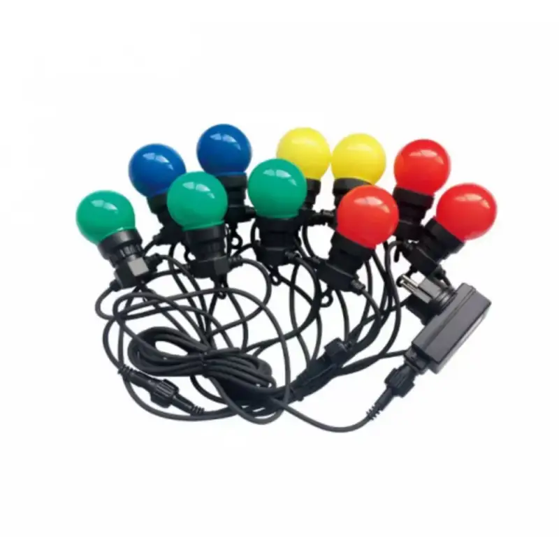Exkluzív ajánlat Led fényfüzér , kültéri , E27 , 20 db x 0.5W , 10 m , RGB+sárga , IP44