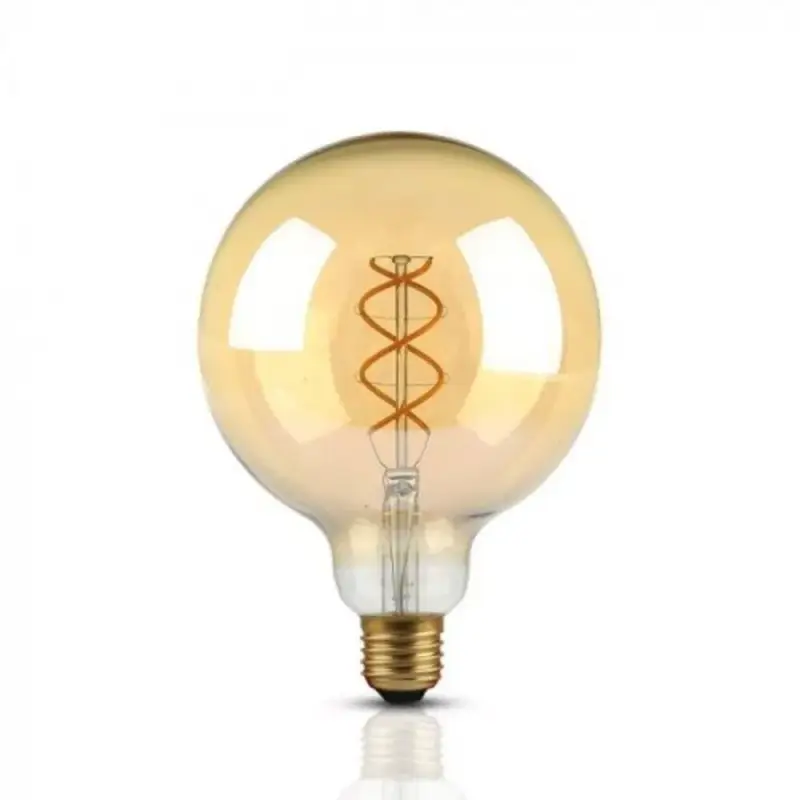 Kedvezményes ár LED lámpa , égő , izzószálas hatás , filament , gömb , E27 foglalat , G125 , 5 Watt , meleg fehér , borostyán sárga