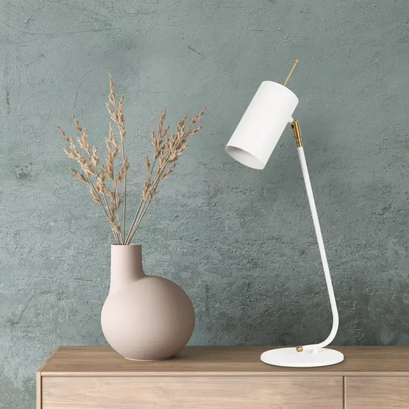 Olcsó Skandináv stílusú asztali lámpa, fehér fémház, 55 cm magasság, 8 x 26 cm talp, E27 foglalat (max. 40 W), 200 cm kábel, IP20 besorolás | Elegáns és minimalista dizájn a modern lakberendezéshez