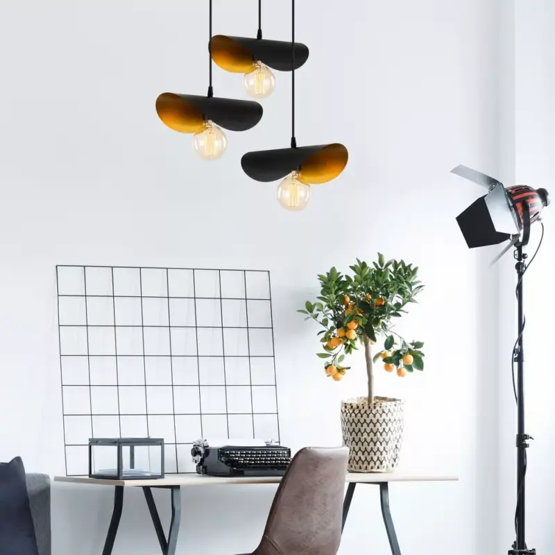 Alacsony ár Modern ipari csillár, fekete és arany, 45 cm átmérő, 106 cm magasság | Vastest, 3 db E27-es aljzat (max. 40W) | Stílusos világítás otthoni, irodai és skandináv dekorációhoz | Izzó nem tartozék