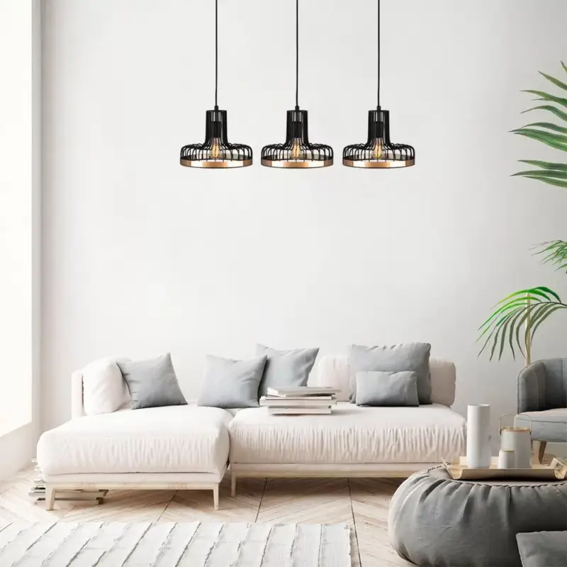 Legnépszerűbb Modern ipari csillár, fekete és réz, 100 x 20 cm | Állítható magasság 112 cm, 3 x E27 Max 40W | Stílusos fém ház, tökéletes otthoni és irodai dekorációhoz, IP20 besorolású, egyedi kialakítás