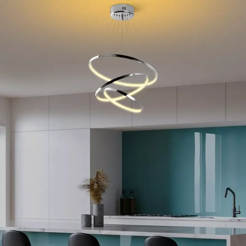 Elegáns krómcsillár, fém test, 50 cm szélesség x 80 cm magasság | SMD LED 28W 3000K | Stílusos világítás a modern lakberendezéshez, IP20 besorolású, tökéletes nappaliba és étkezőbe Prémium