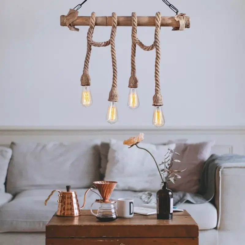 Nézd meg most Elegáns fatestű csillár, fekete és fa kivitel, 65 x 8 cm, magasság 82 cm, 4 x E27 Max 40W, 40 cm kábel, IP20 | Modern rusztikus design stílusos lakberendezési és világítási megoldásokhoz