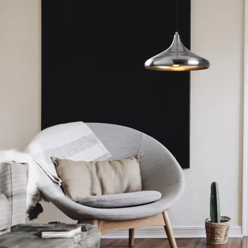 Elegáns skandináv csillár, ezüst fém test, 35 x 35 cm, magasság 116 cm, 90 cm kábel, E27 Max 40W, IP20 | Tökéletes a Glam lakberendezéshez és modern lakóterekhez, valamint stílusos és funkcionális világításhoz Olcsóbb