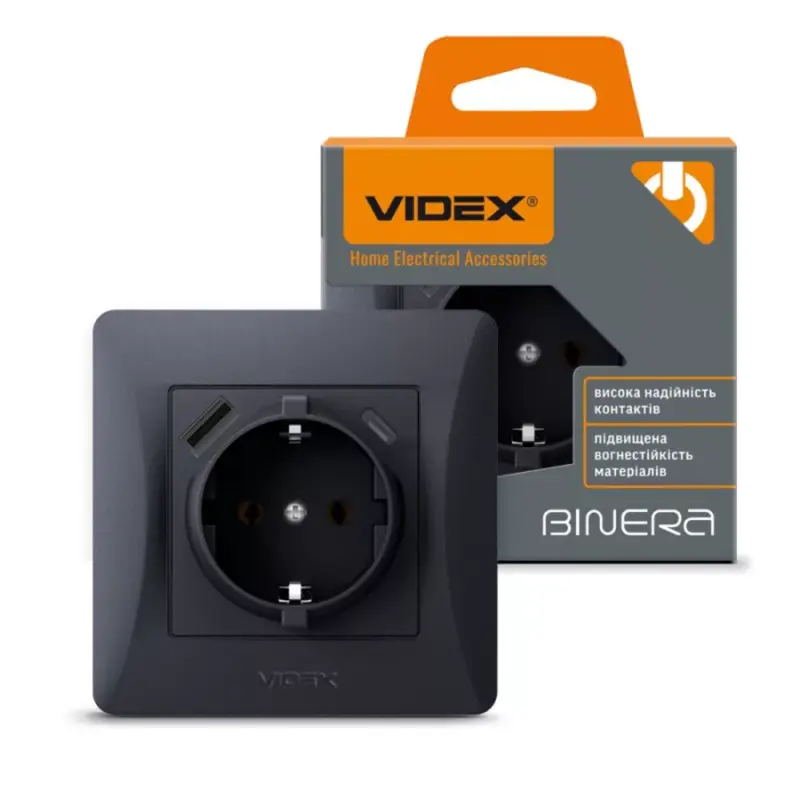 Földelt csatlakozó aljzat , dugalj , USB + USB-C csatlakozóval , süllyesztett , fekete , VIDEX , BINERA Biztonságos vásárlás