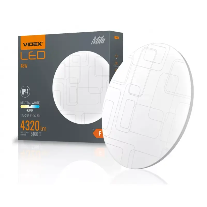 LED lámpatest , 48W , kerek , természetes fehér, mintázott , IP44 , VIDEX , Mila Újdonság
