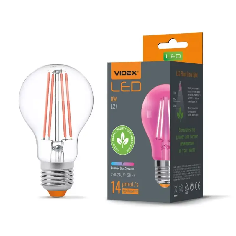 Növénynevelő LED lámpa , égő , E27 , izzószálas hatású , filament , 8 Watt , VIDEX FITO Nézd meg most