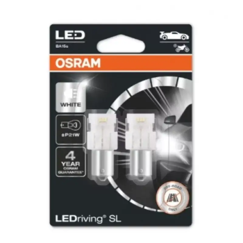 Rendeld meg most LED lámpa , égő , autó izzó , jelzőlámpa/irányjelző , 2 db-os csomag , P21W , 1.40 Watt , hideg fehér , Plug&Play , OSRAM LEDriving , HL Easy