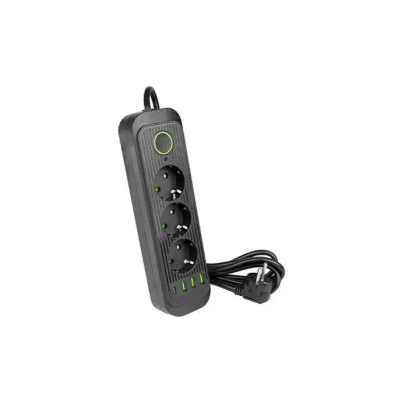 3-as elosztó , dugaljzat , hosszabbító , kapcsolós ,2m-es kábellel , 3 x USB , 1 x USB-C , fekete , Modi Azonnal elérhető