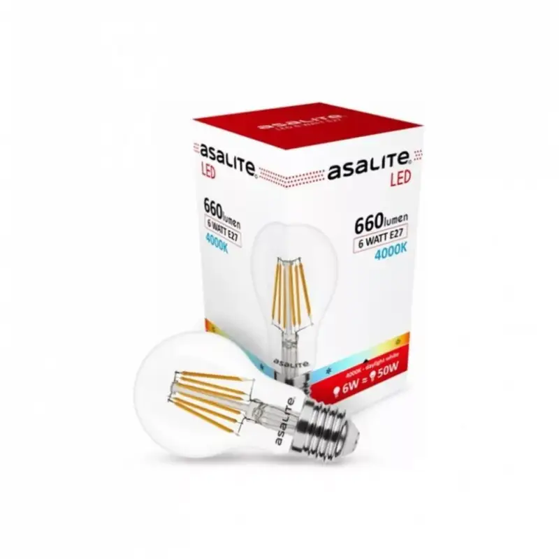 Legjobb ár Asalite LED Izzó A60 filament gömb E27 6W 4000K (660 lumen)